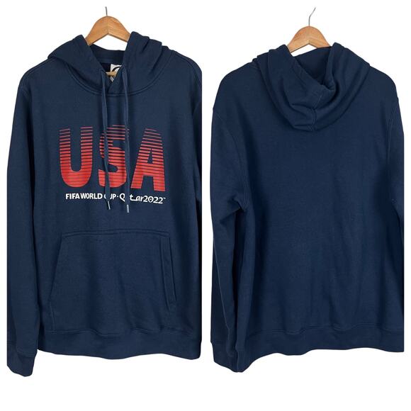 FIFA WORLD CUP Men's L Navy Blue Qatar‎ 2022 USA Soccer Hoodie Pullover Sweater - Picture 1 of 9